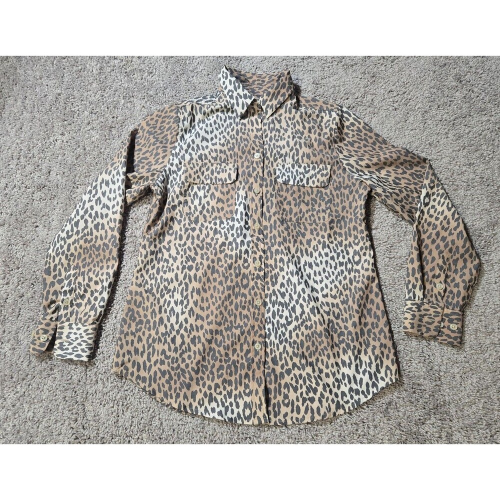 Chicos Women’s Leopard Print Shirt Long Sleeve Button Modal Blend brown gray